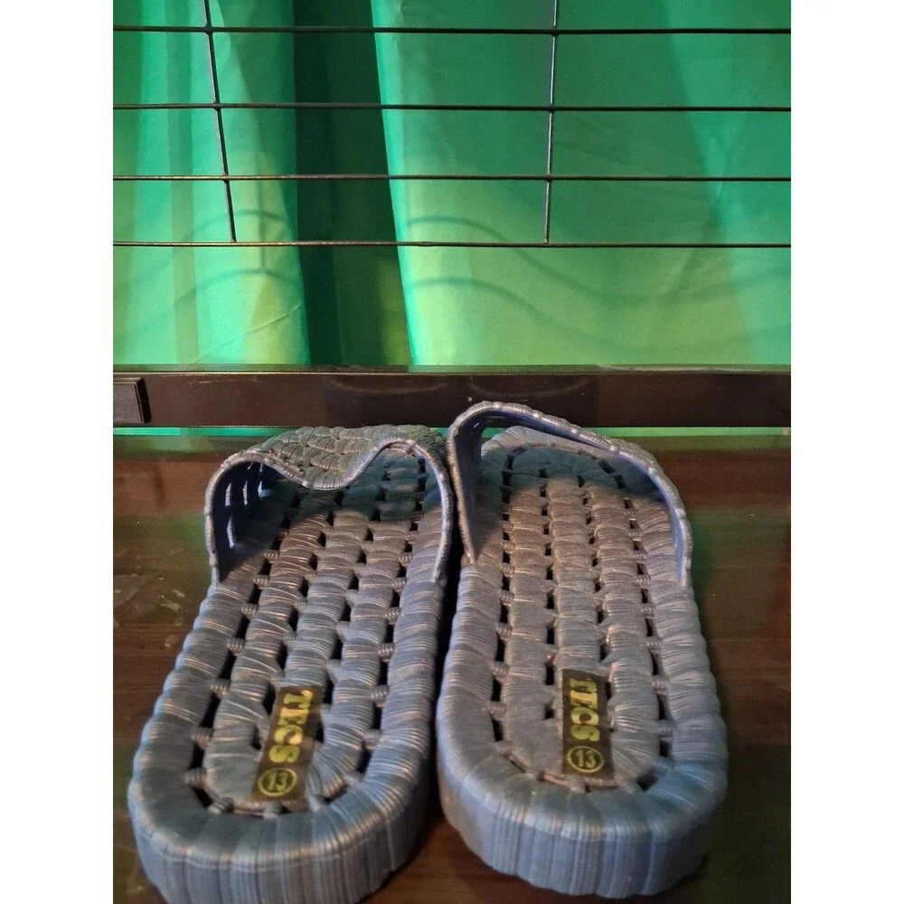 Men blue straw Tecs relaxing slides water safe woven style upper and drainage